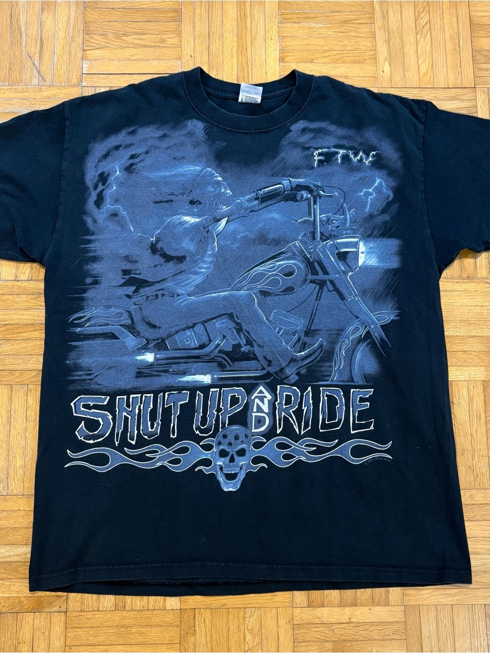 Vintage 2001 Liquid Blue FTW Shut Up And Ride Ghost Rider Graphic Shirt